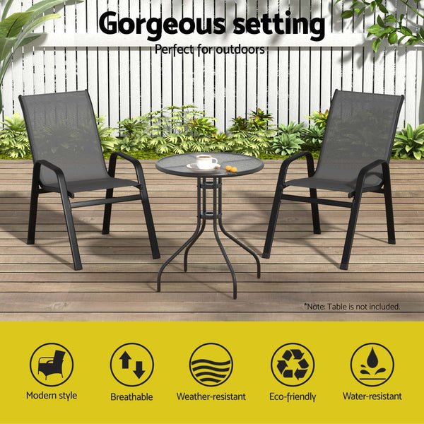 Gardeon 2PC Outdoor Dining Chairs Stackable Lounge Chair Patio Furniture Grey Awezingly