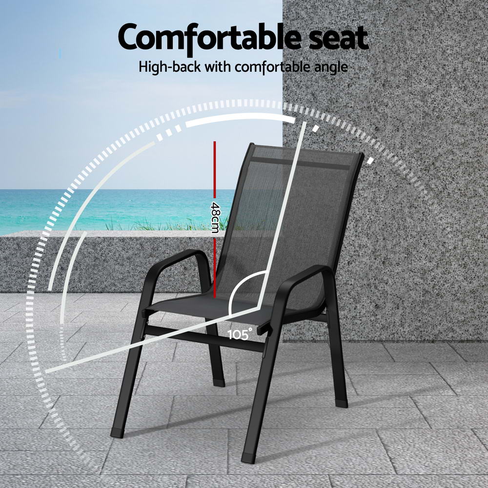 Gardeon 2PC Outdoor Dining Chairs Stackable Lounge Chair Patio Furniture Grey Awezingly