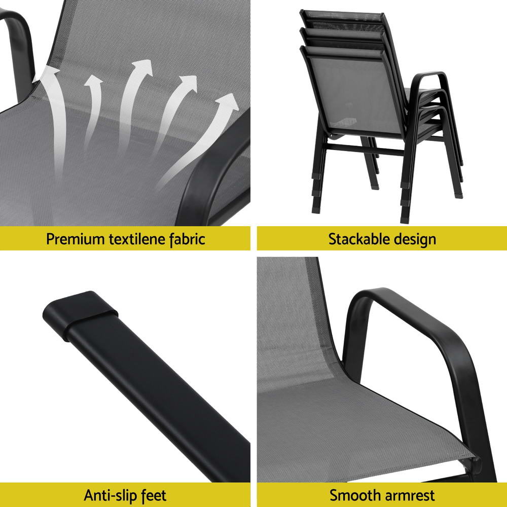 Gardeon 2PC Outdoor Dining Chairs Stackable Lounge Chair Patio Furniture Grey Awezingly