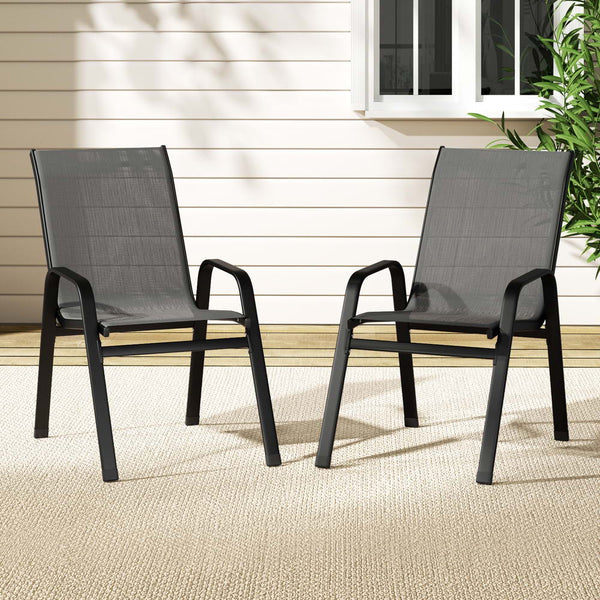 Gardeon 2PC Outdoor Dining Chairs Stackable Lounge Chair Patio Furniture Grey Awezingly