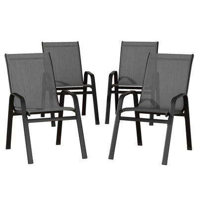 Gardeon 4PC Outdoor Dining Chairs Stackable Lounge Chair Patio Furniture Grey