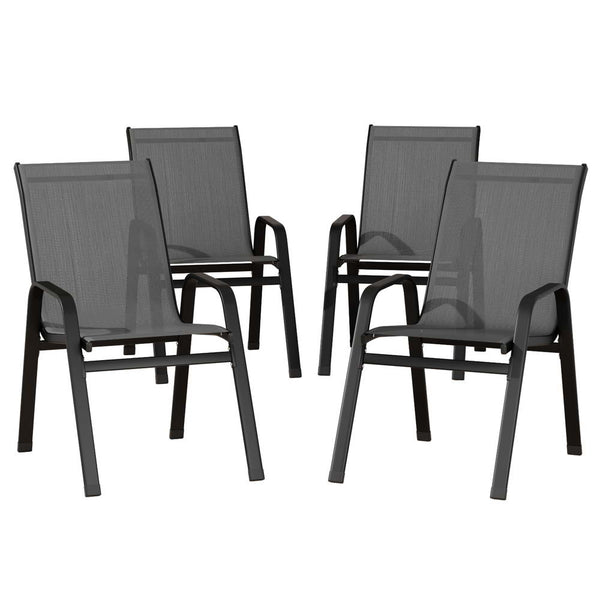 Gardeon 4PC Outdoor Dining Chairs Stackable Lounge Chair Patio Furniture Grey Awezingly