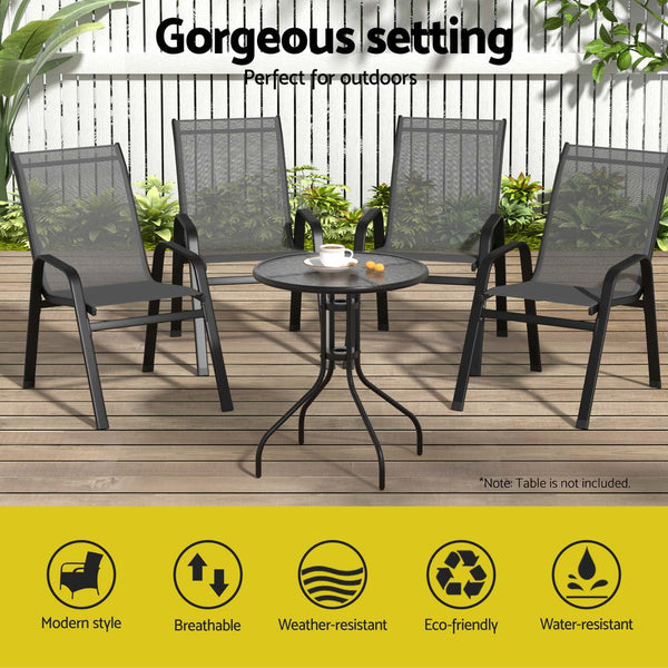Gardeon 4PC Outdoor Dining Chairs Stackable Lounge Chair Patio Furniture Grey Awezingly