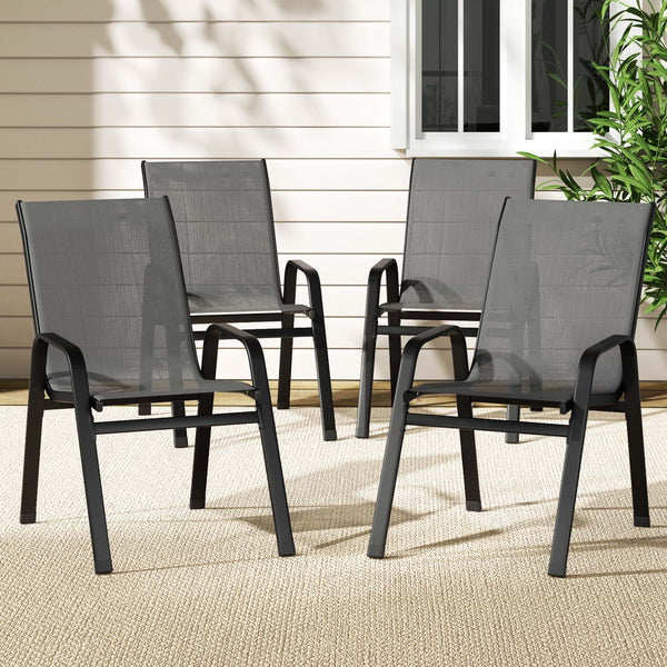 Gardeon 4PC Outdoor Dining Chairs Stackable Lounge Chair Patio Furniture Grey Awezingly