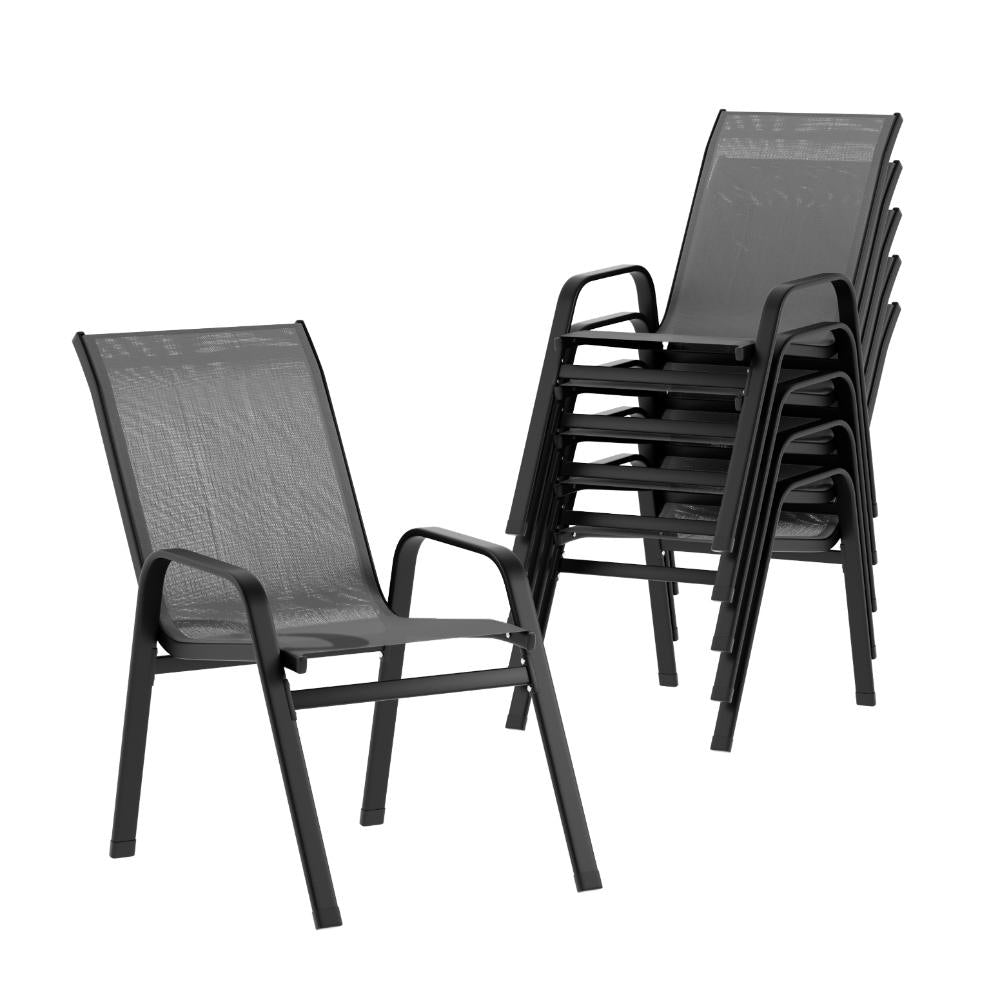 Gardeon 6PC Outdoor Dining Chairs Stackable Lounge Chair Patio Furniture Grey Gardeon