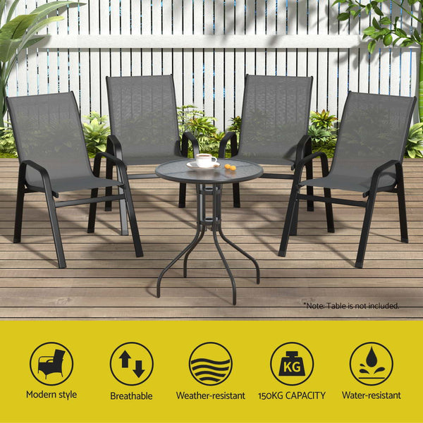 Gardeon 6PC Outdoor Dining Chairs Stackable Lounge Chair Patio Furniture Grey Gardeon