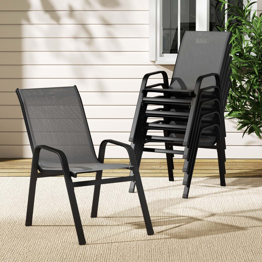 Gardeon 6PC Outdoor Dining Chairs Stackable Lounge Chair Patio Furniture Grey Gardeon