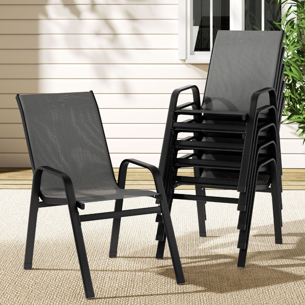 Gardeon 6PC Outdoor Dining Chairs Stackable Lounge Chair Patio Furniture Grey Gardeon