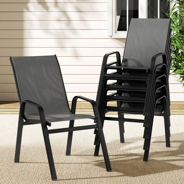 Gardeon 6PC Outdoor Dining Chairs Stackable Lounge Chair Patio Furniture Grey Gardeon