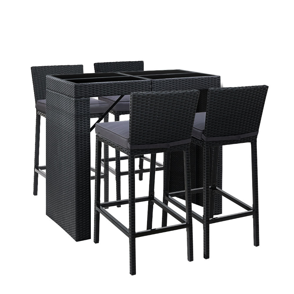 Gardeon Outdoor Bar Set Table Chairs Stools Rattan Patio Furniture 4 Seaters Gardeon