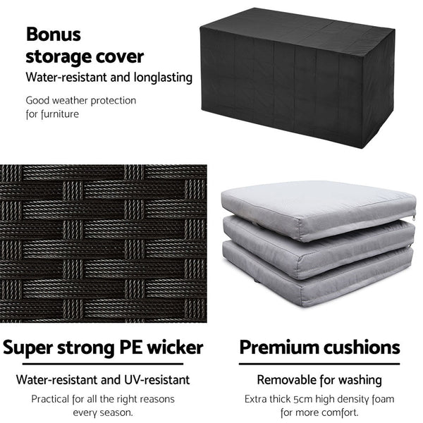 Gardeon 7 Piece Outdoor Dining Table Set - Black Gardeon