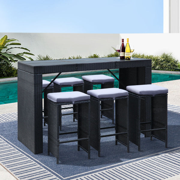 Gardeon 7 Piece Outdoor Dining Table Set - Black Gardeon