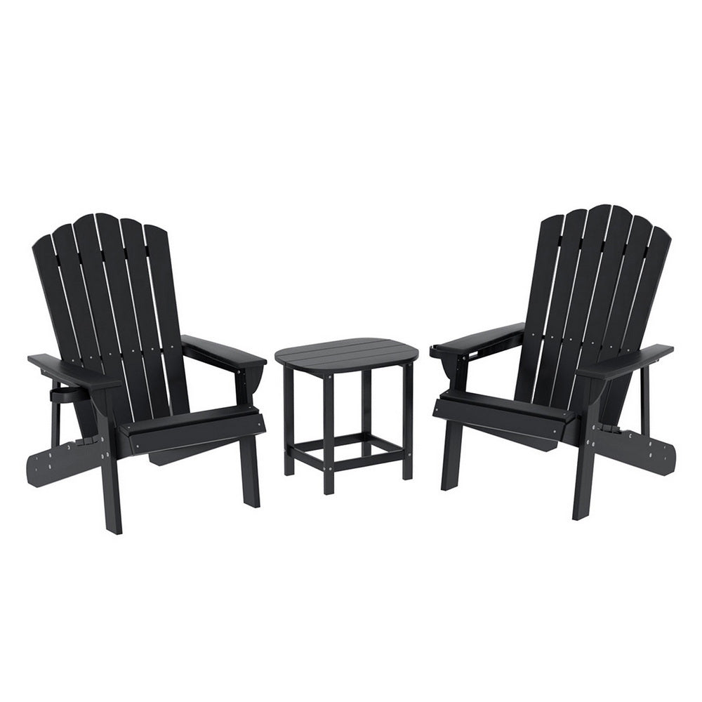 Gardeon Outdoor Table and Chairs HDPE Adirondack Beach Chair Sun Lounge Patio Furniture Garden Black Gardeon