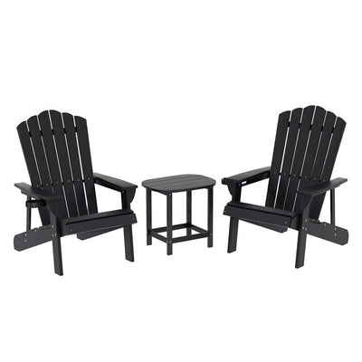 Gardeon Outdoor Table and Chairs HDPE Adirondack Beach Chair Sun Lounge Patio Furniture Garden Black