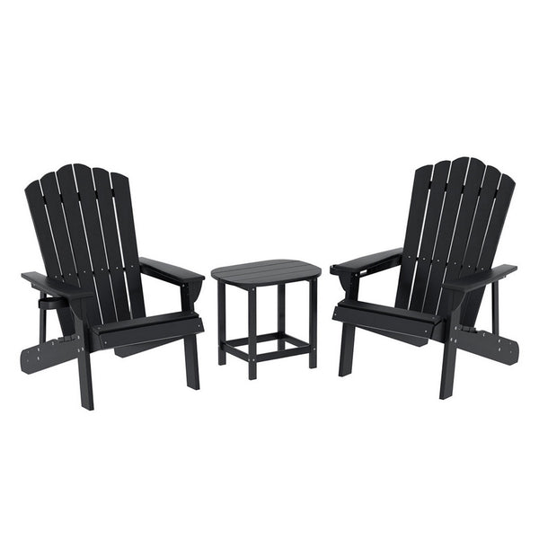 Gardeon Outdoor Table and Chairs HDPE Adirondack Beach Chair Sun Lounge Patio Furniture Garden Black Gardeon