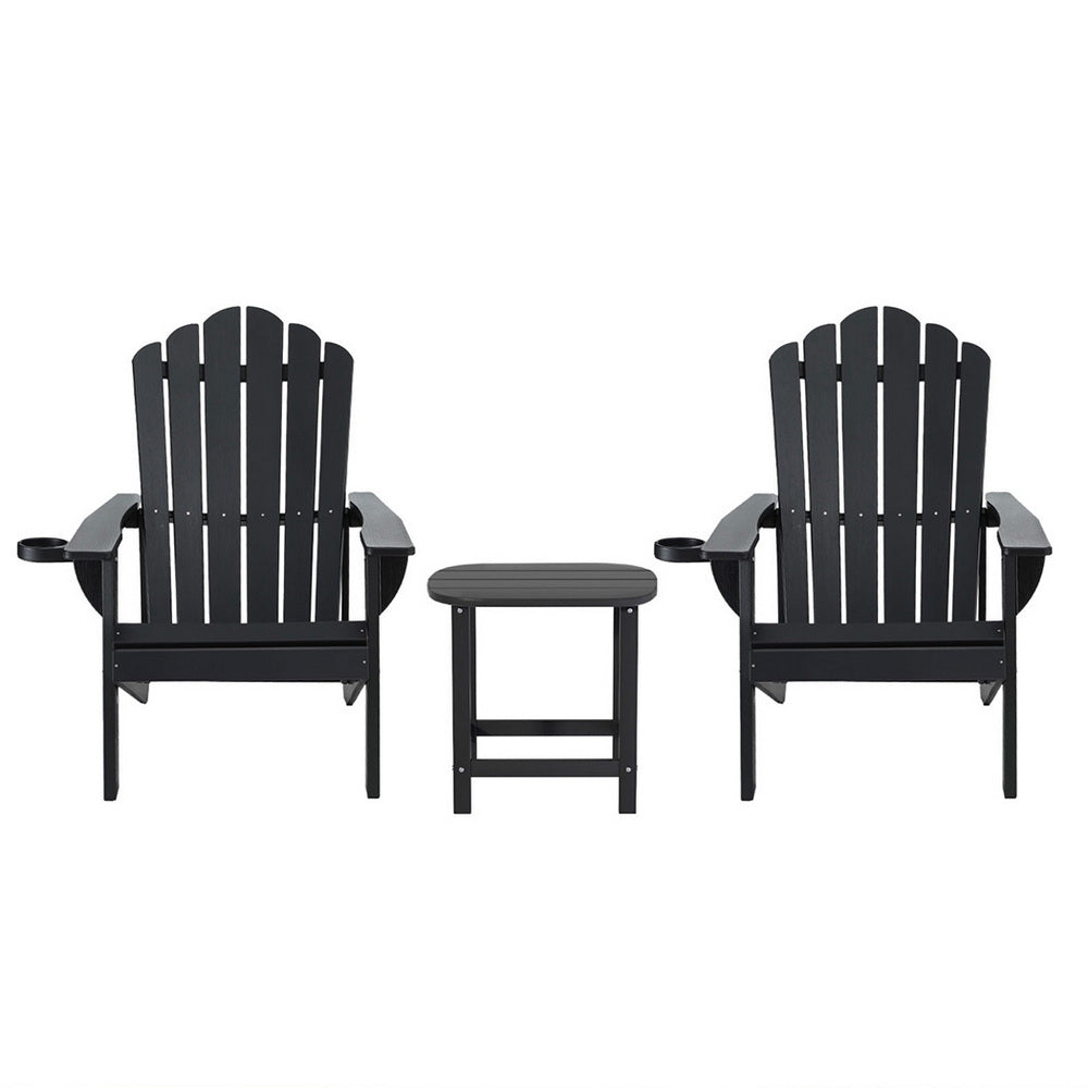 Gardeon Outdoor Table and Chairs HDPE Adirondack Beach Chair Sun Lounge Patio Furniture Garden Black Gardeon