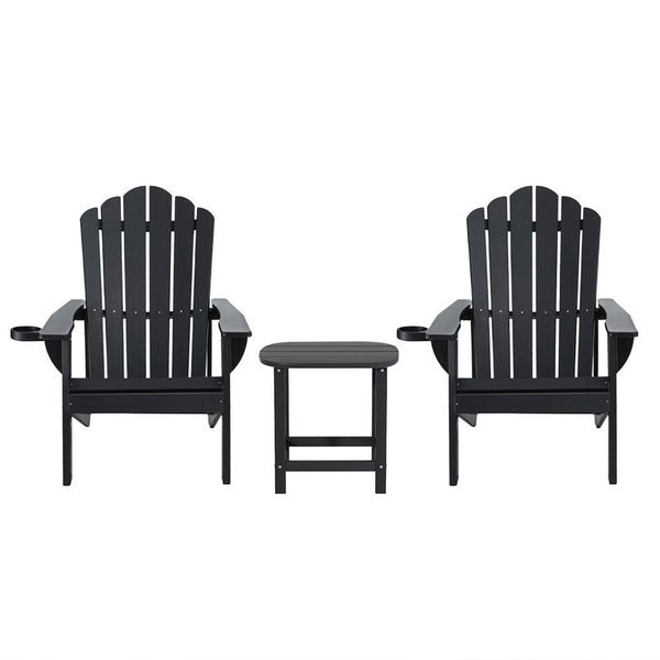 Gardeon Outdoor Table and Chairs HDPE Adirondack Beach Chair Sun Lounge Patio Furniture Garden Black Gardeon
