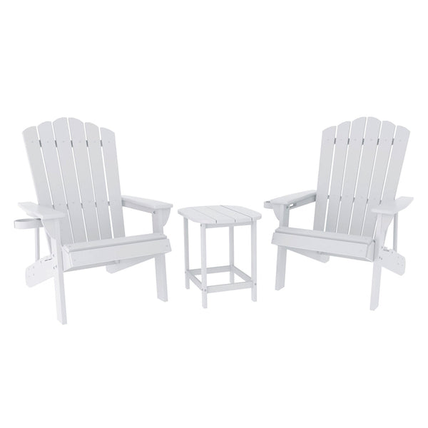 Gardeon Outdoor Table and Chairs HDPE Adirondack Beach Chair Sun Lounge Patio Furniture Garden White Gardeon