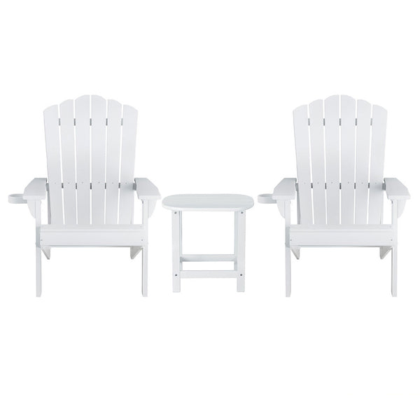 Gardeon Outdoor Table and Chairs HDPE Adirondack Beach Chair Sun Lounge Patio Furniture Garden White Gardeon