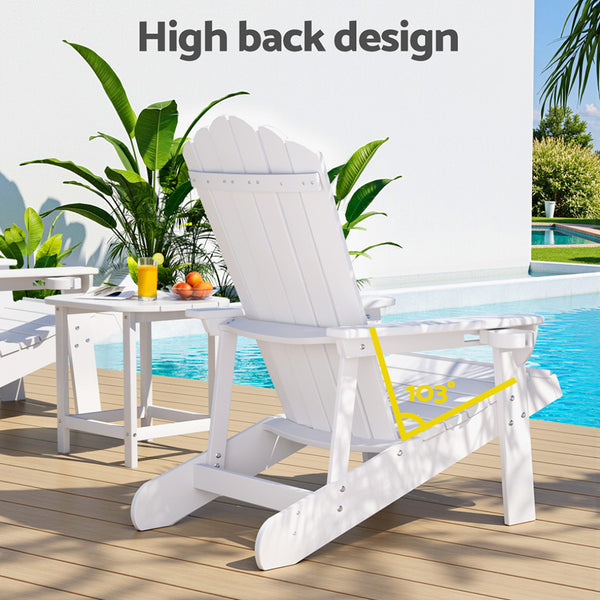 Gardeon Outdoor Table and Chairs HDPE Adirondack Beach Chair Sun Lounge Patio Furniture Garden White Gardeon