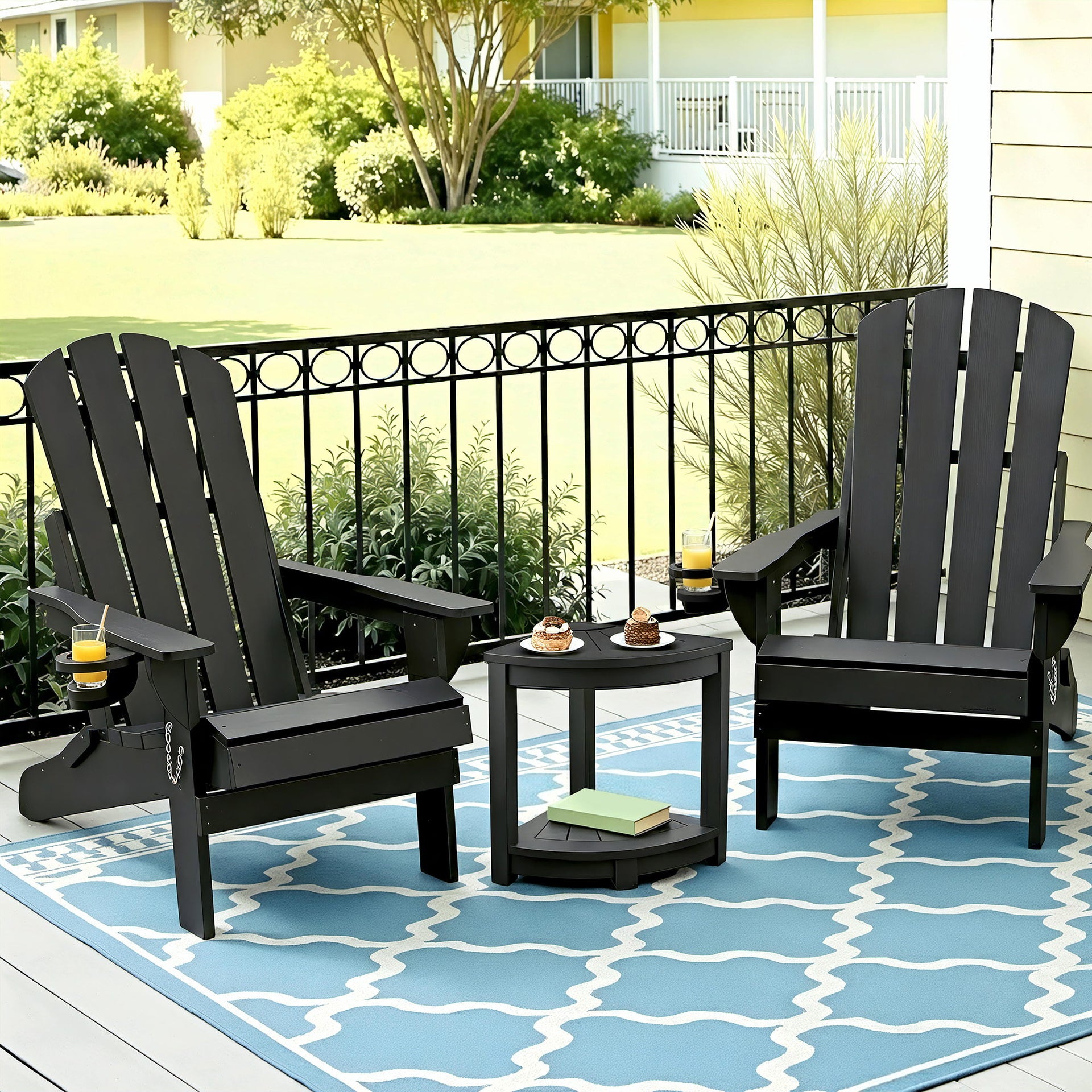 Gardeon Outdoor Table and Chairs HDPE Folding Adirondack Beach Chair Patio Furniture Black Awezingly