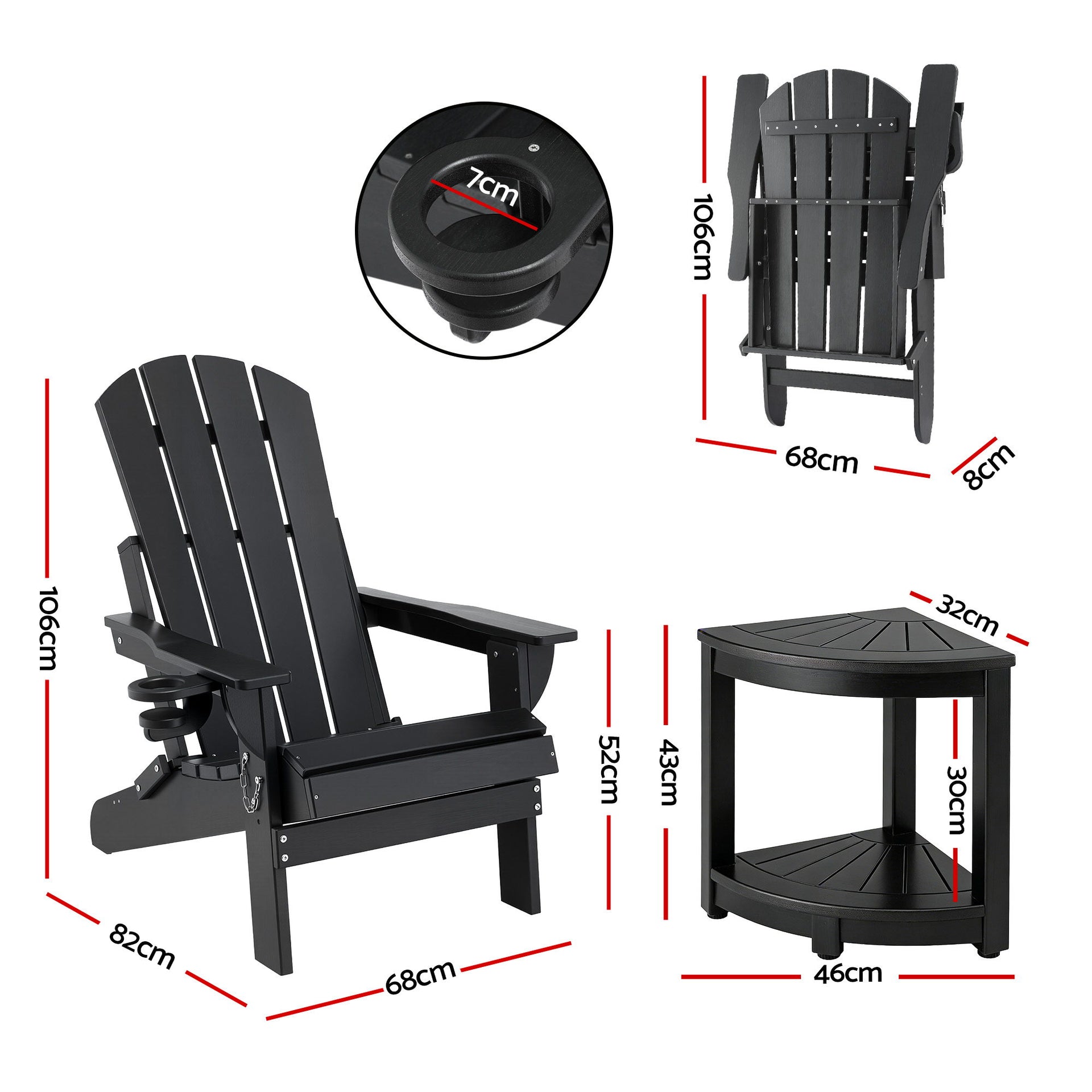 Gardeon Outdoor Table and Chairs HDPE Folding Adirondack Beach Chair Patio Furniture Black Awezingly