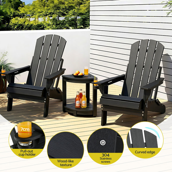 Gardeon Outdoor Table and Chairs HDPE Folding Adirondack Beach Chair Patio Furniture Black Awezingly