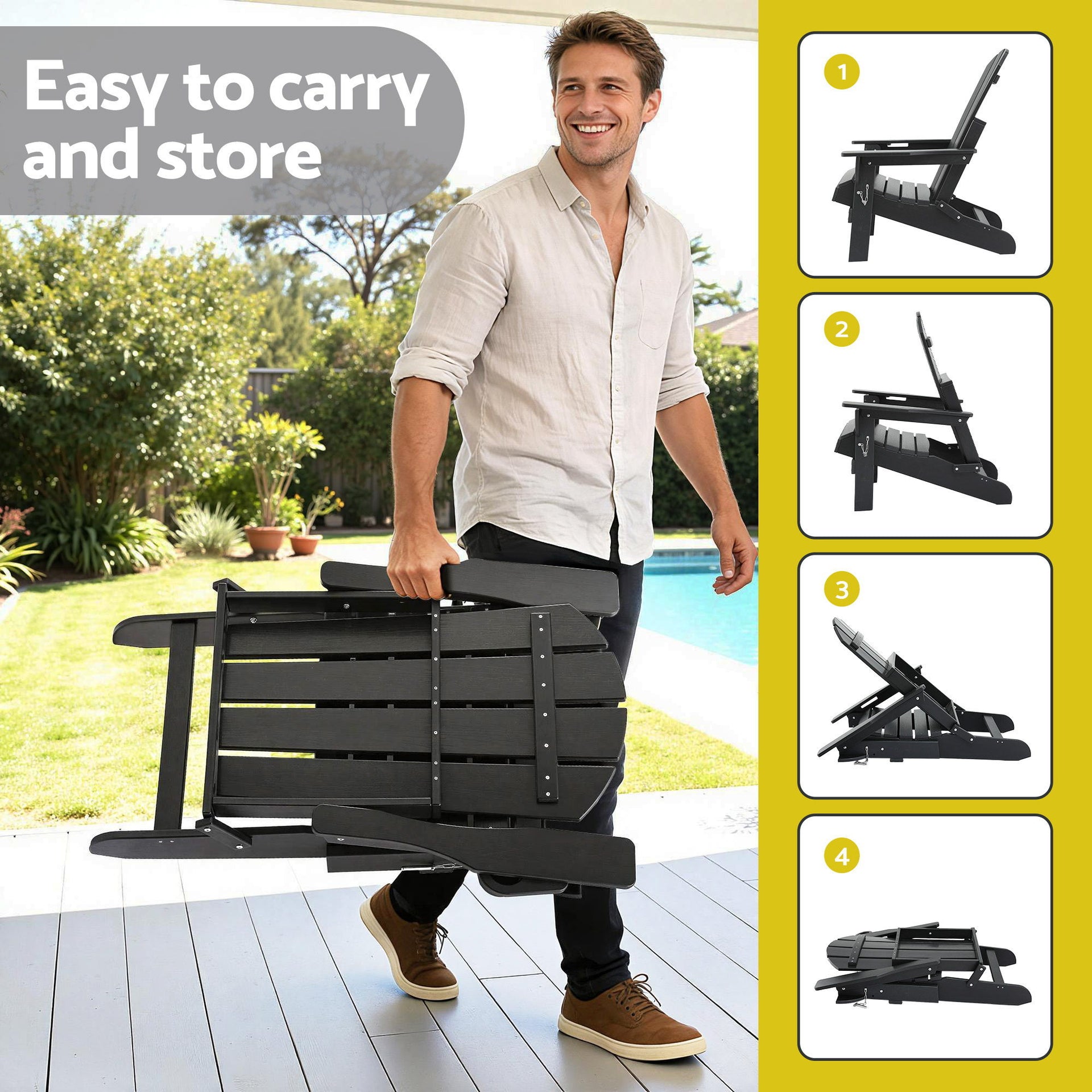 Gardeon Outdoor Table and Chairs HDPE Folding Adirondack Beach Chair Patio Furniture Black Awezingly