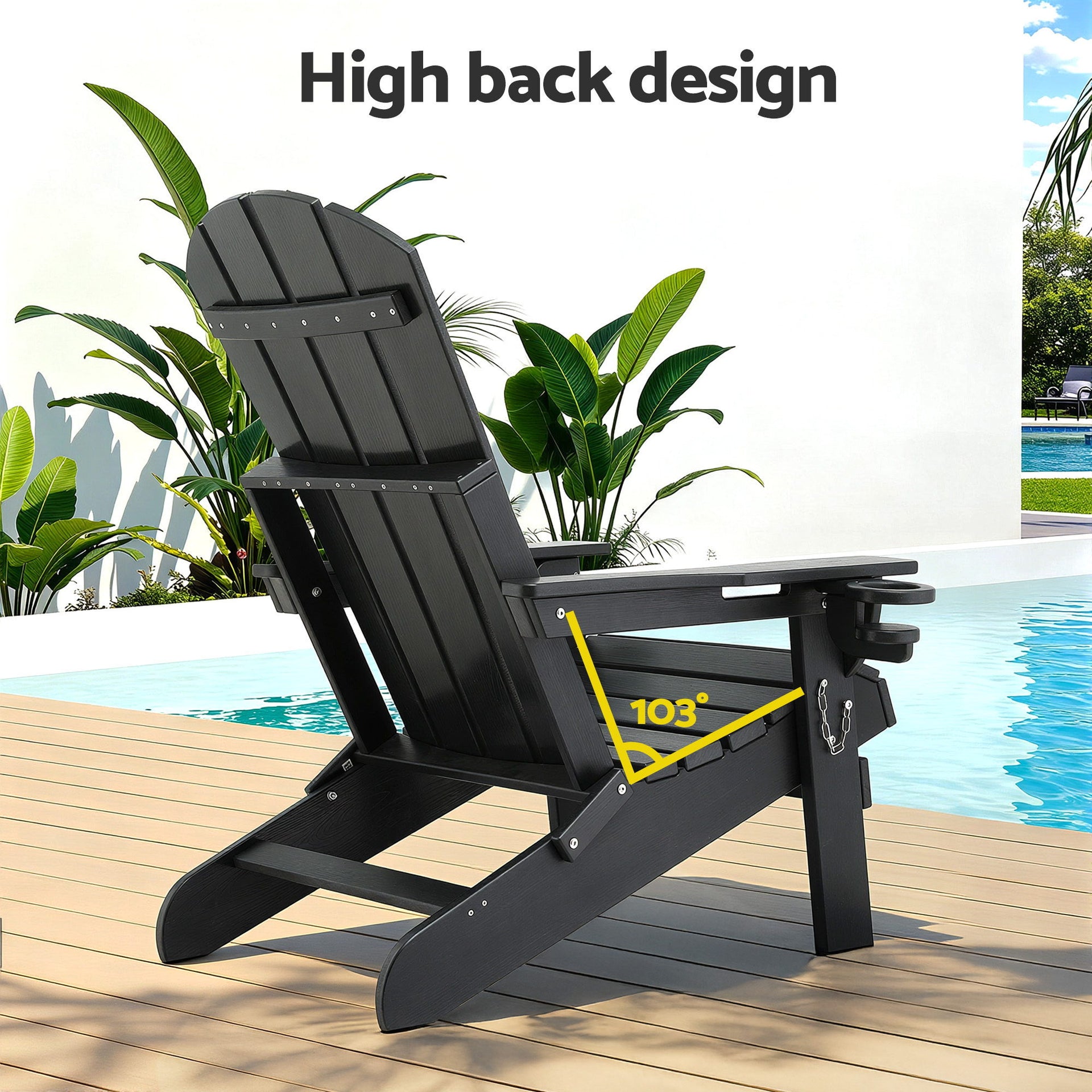 Gardeon Outdoor Table and Chairs HDPE Folding Adirondack Beach Chair Patio Furniture Black Awezingly
