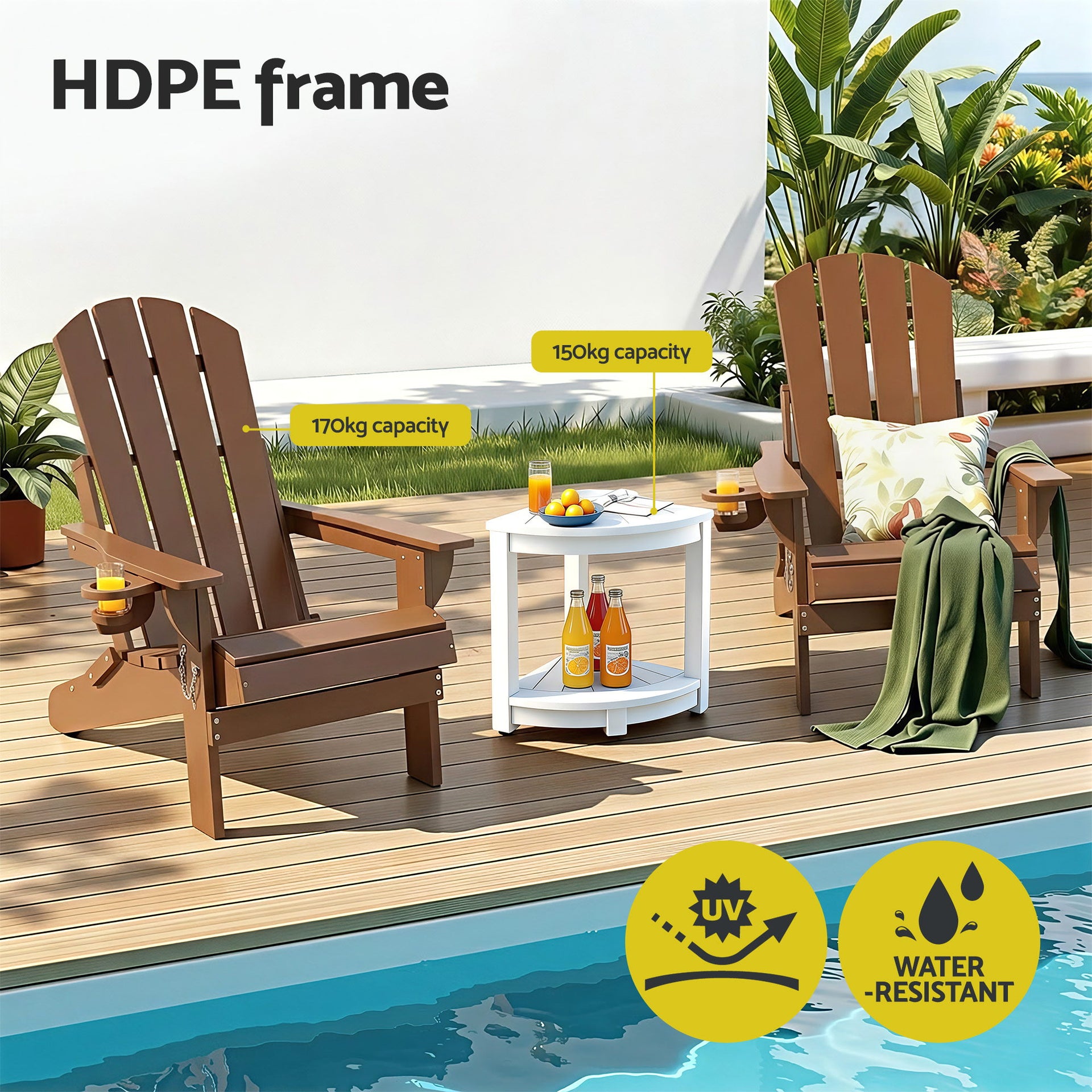 Gardeon Outdoor Table and Chairs HDPE Folding Adirondack Beach Chair Patio Furniture Awezingly