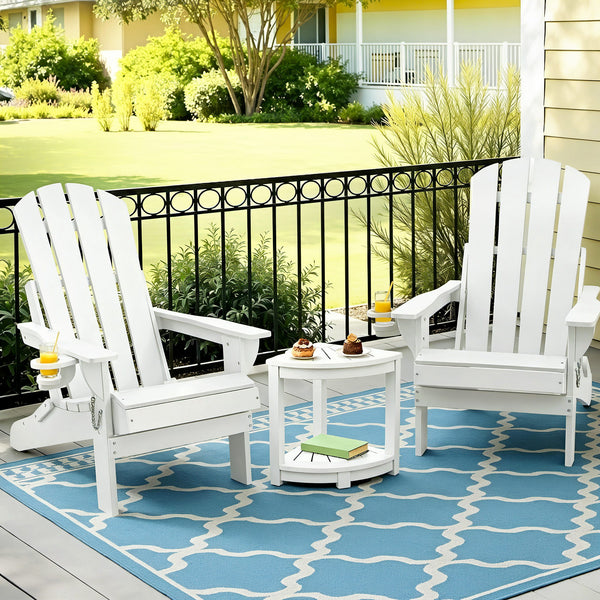 Gardeon Outdoor Table and Chairs HDPE Folding Adirondack Beach Chair Patio Furniture White Awezingly