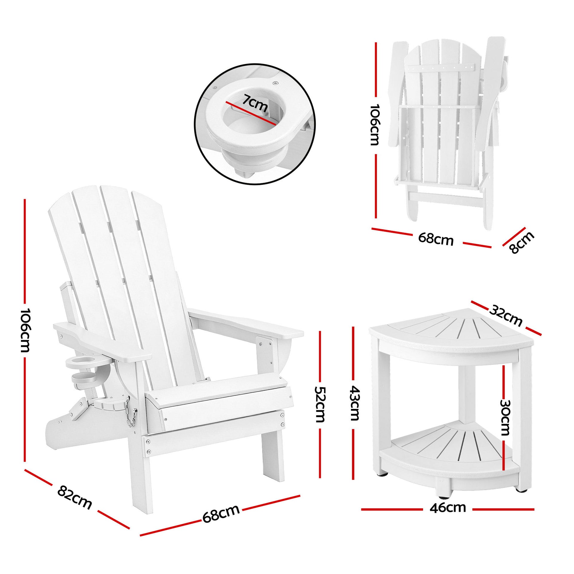 Gardeon Outdoor Table and Chairs HDPE Folding Adirondack Beach Chair Patio Furniture White Awezingly