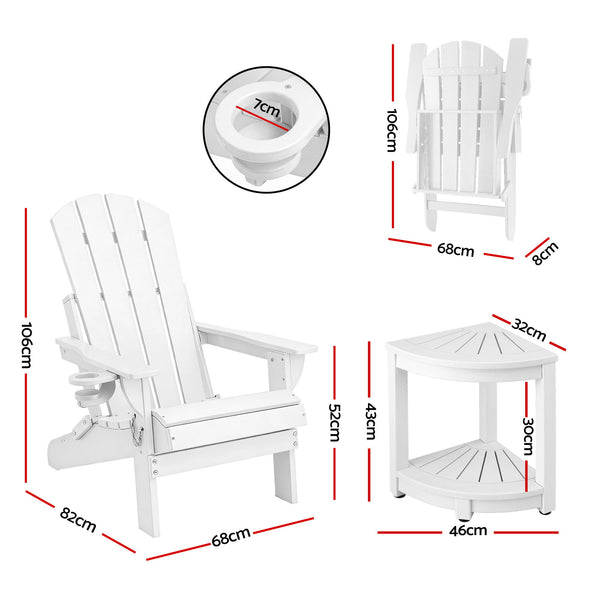Gardeon Outdoor Table and Chairs HDPE Folding Adirondack Beach Chair Patio Furniture White Awezingly