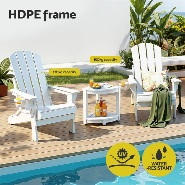 Gardeon Outdoor Table and Chairs HDPE Folding Adirondack Beach Chair Patio Furniture White Awezingly