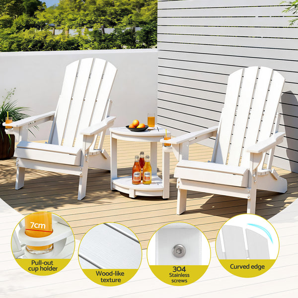 Gardeon Outdoor Table and Chairs HDPE Folding Adirondack Beach Chair Patio Furniture White Awezingly