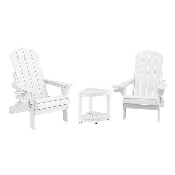 Gardeon Outdoor Table and Chairs HDPE Folding Adirondack Beach Chair Patio Furniture White Awezingly
