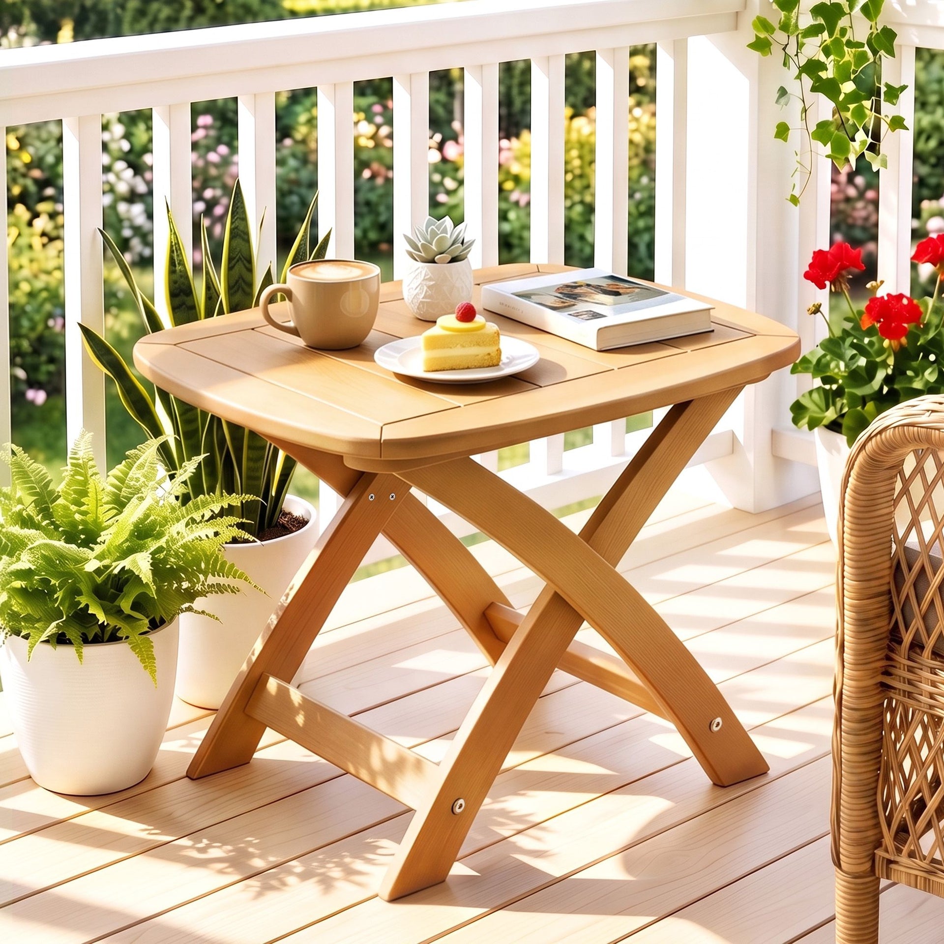 Gardeon Outdoor Coffee Side Table HDPE Desk Indoor Patio Furniture Garden Natural Awezingly