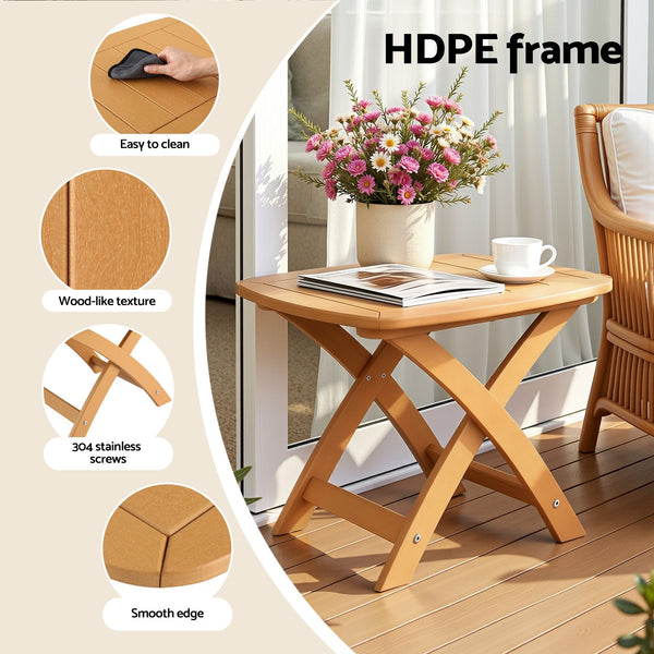 Gardeon Outdoor Coffee Side Table HDPE Desk Indoor Patio Furniture Garden Natural Awezingly