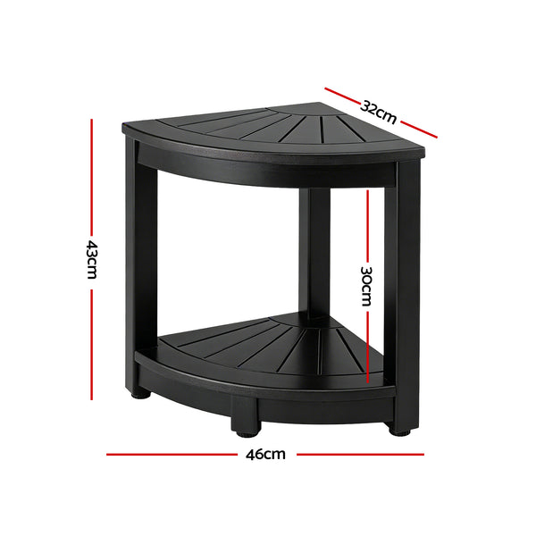 Gardeon Outdoor Coffee Side Table HDPE Desk Corner Shower Stool Bench Seat with Storage Shelf Black Awezingly