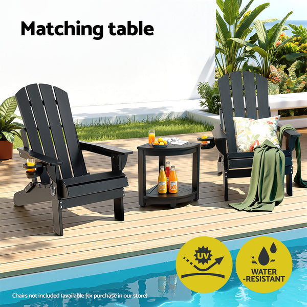 Gardeon Outdoor Coffee Side Table HDPE Desk Corner Shower Stool Bench Seat with Storage Shelf Black Awezingly