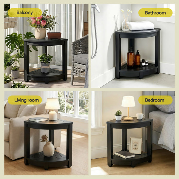 Gardeon Outdoor Coffee Side Table HDPE Desk Corner Shower Stool Bench Seat with Storage Shelf Black Awezingly