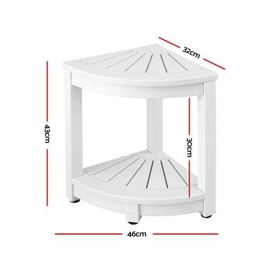 Gardeon Outdoor Coffee Side Table HDPE Desk Corner Shower Stool Bench Seat with Storage Shelf White
