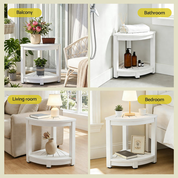 Gardeon Outdoor Coffee Side Table HDPE Desk Corner Shower Stool Bench Seat with Storage Shelf White Awezingly