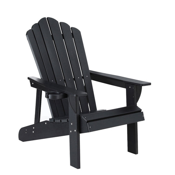 Gardeon Outdoor Chairs HDPE Adirondack Beach Chair Sun Lounge Patio Furniture Garden Black Gardeon