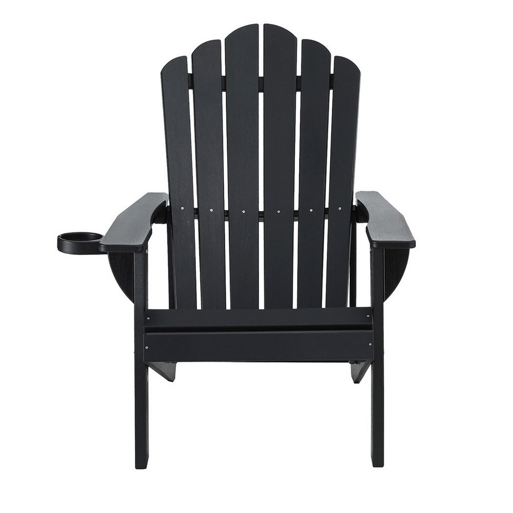 Gardeon Outdoor Chairs HDPE Adirondack Beach Chair Sun Lounge Patio Furniture Garden Black Gardeon