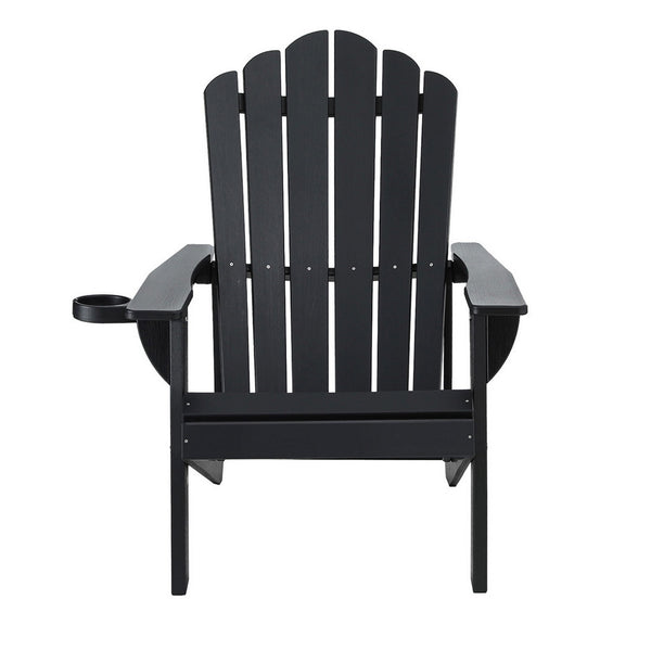 Gardeon Outdoor Chairs HDPE Adirondack Beach Chair Sun Lounge Patio Furniture Garden Black Gardeon