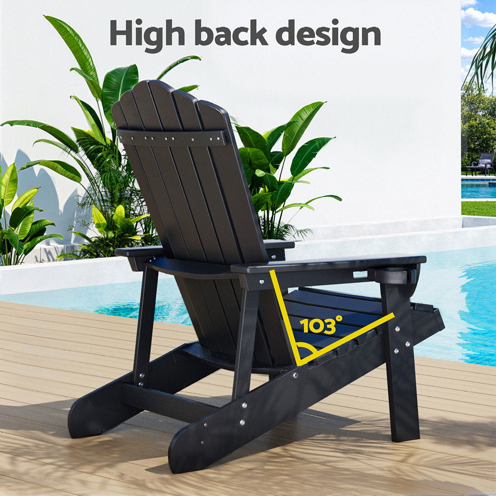 Gardeon Outdoor Chairs HDPE Adirondack Beach Chair Sun Lounge Patio Furniture Garden Black Gardeon