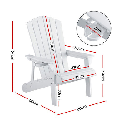 Gardeon Outdoor Chairs HDPE Adirondack Beach Chair Sun Lounge Patio Furniture Garden white