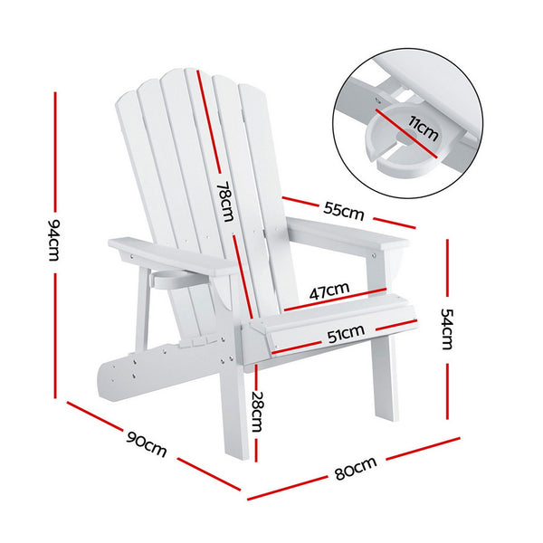 Gardeon Outdoor Chairs HDPE Adirondack Beach Chair Sun Lounge Patio Furniture Garden white Gardeon