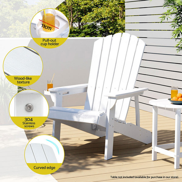 Gardeon Outdoor Chairs HDPE Adirondack Beach Chair Sun Lounge Patio Furniture Garden white Gardeon